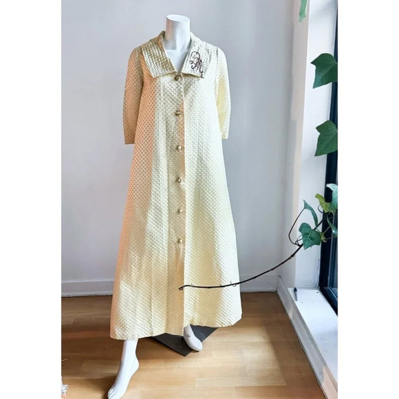 Vintage Textured Pastel PInk a line Button Down House Robe M - Picture 5 of 9